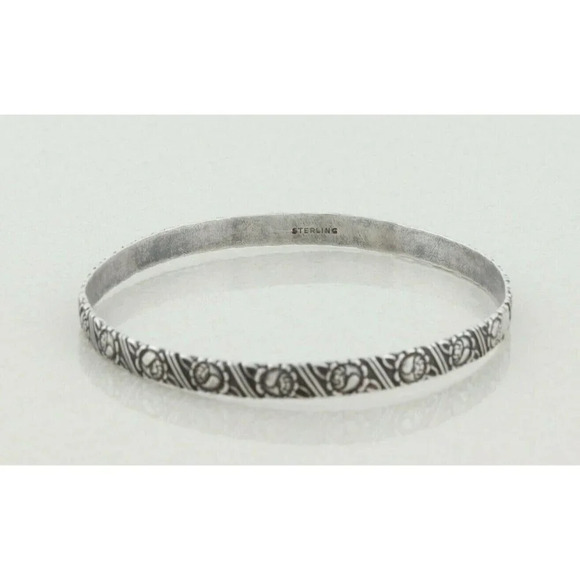 Sterling Silver Flower Bangle Bracelet 8" inch Round 2 5/8" Diameter - Picture 5 of 6